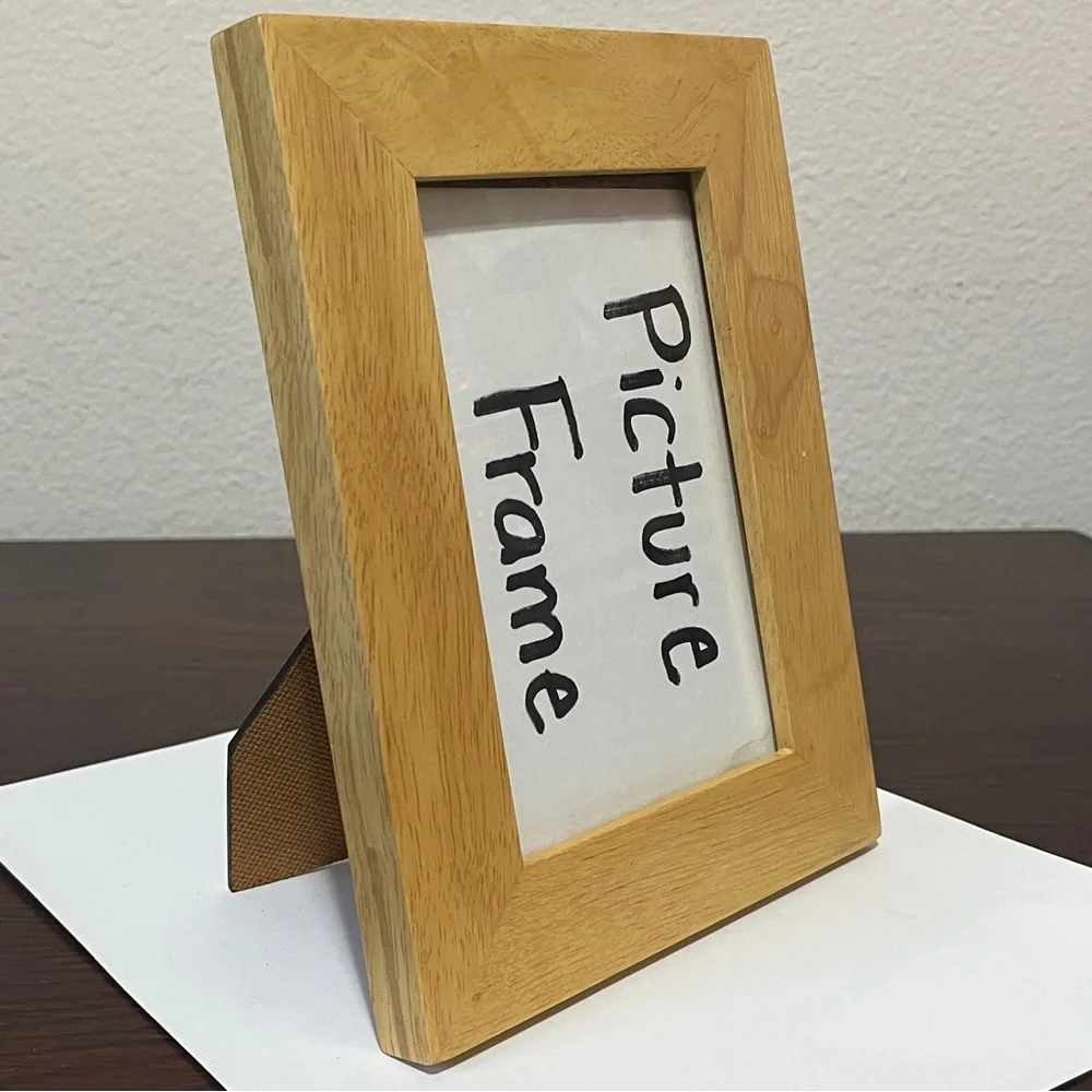 Square Light Maple Wood Picture Frame Photo Frame Beige Wooden with Black Stand